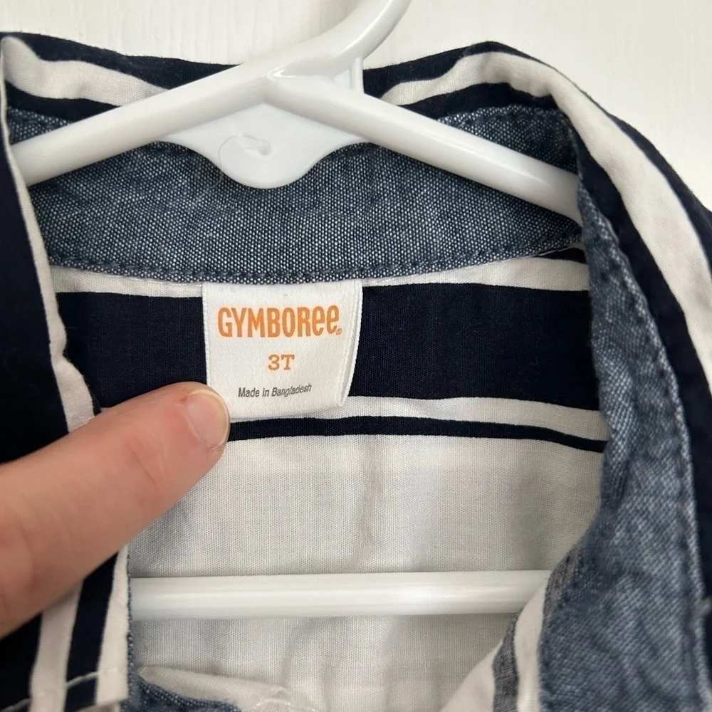 Gymboree Stripe Short Sleeve Button Down Shirt Navy White 3T